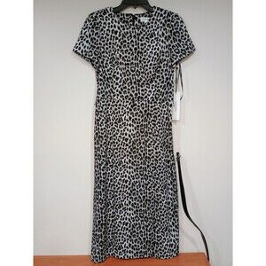 CALVIN KLEIN Leopard Print Short Sleeve Stretch Dress With Belt  Size 6